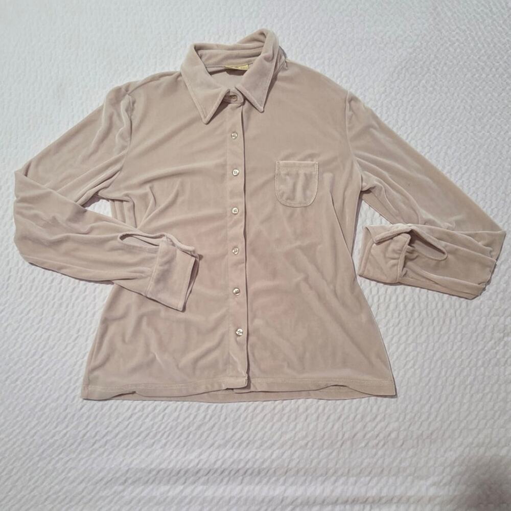 Limited America vintage velvet L large women top shirt velour cream y2k 90s soft